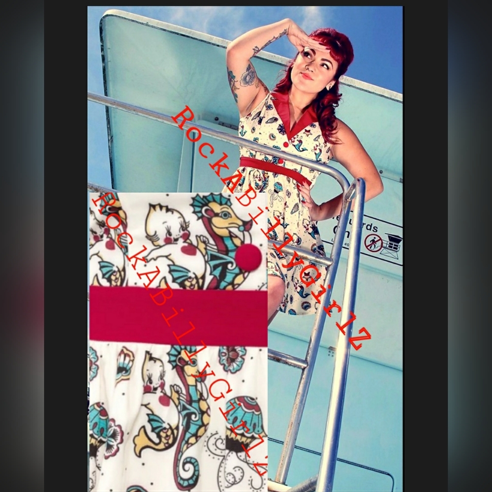 Sourpuss June Kewpie Doll Mermaid Seahorse Nautical Jellyfish Tattoo Flash Dress - Picture 6 of 10